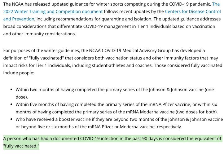 NEWS: NCAA COVID-19 Medical Advisory Group updates the definition of “fully vaccinated” to include those with natural&nbsp;immunity.